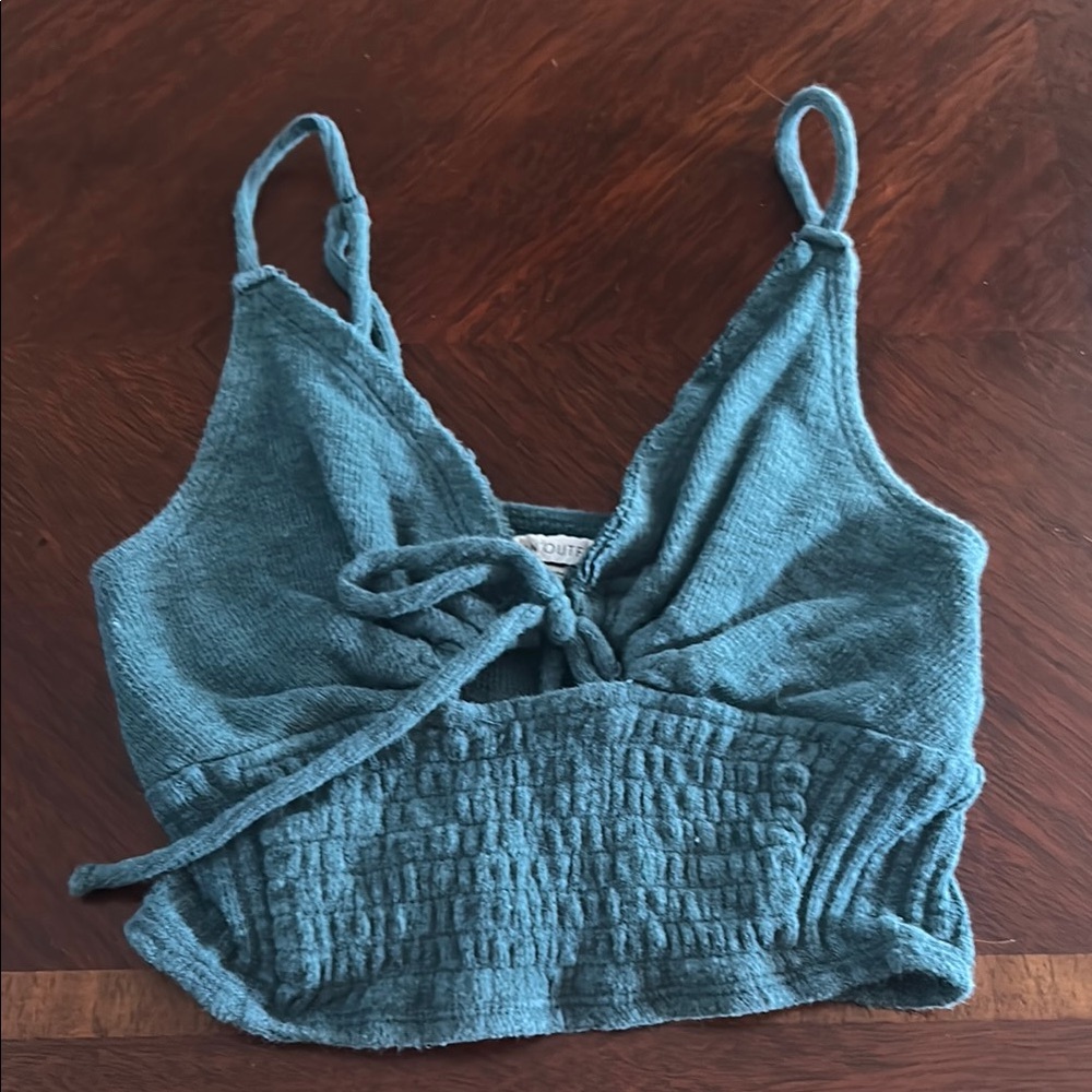 Urban Outfitters Blue Smocked Tie Front Camisole